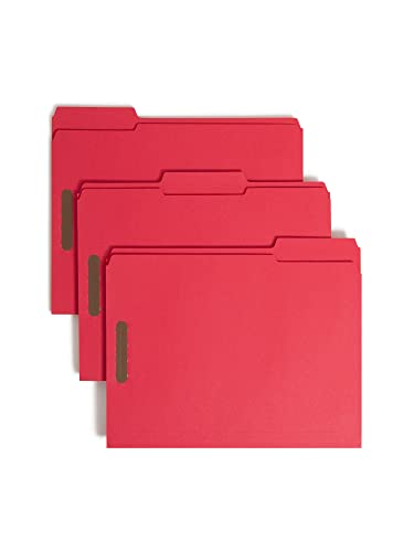 Smead Red Fastener File Folders with Prongs, 3 Tab Letter Size