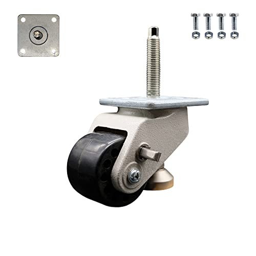 Nylon Swivel Top Plate Light Duty Floor Leveling Caster w/2.8" Diameter Black Wheel - 1100 lbs Total Capacity - Service Caster Brand