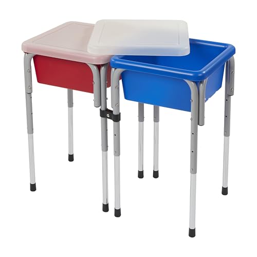 Back2School Express Adjustable Double Sensory Table with Lids, Kids Furniture, Blue/Red