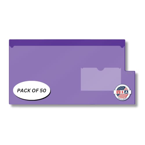 Doctor Stuff - Short Tab Vinyl Outguides, Full Front Pocket, Bottom Charge Out Slip Pocket, Plastic File Folder, Legal Size 9" x 16", Purple, 50/Box