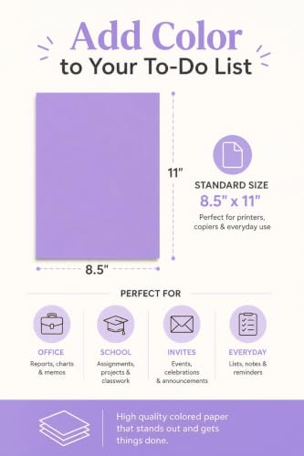 Colored Copy and Writing Printing Paper, 8.5"X11", 24/60 Pound, 500 Sheets Per Ream. (5000, Lavender/Orchid)