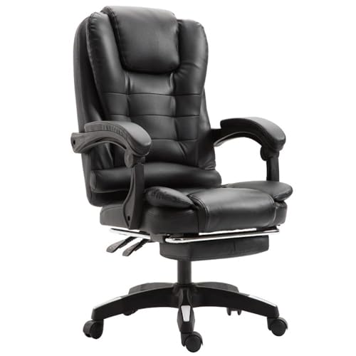 UOPYNE Leather Boss Chair Computer Desk Chair, Ergonomic High Back Cushion Lumbar Support with Wheels Comfortable Black Leather Racing Seat Adjustable Swivel Rolling Home Executive