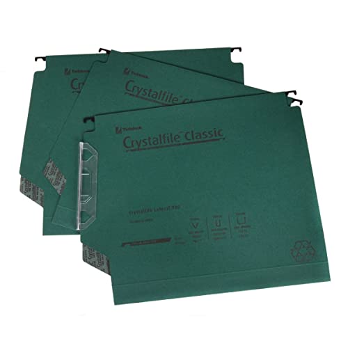 Rexel 330 Lateral Hanging Files with Tabs and Inserts, 30 mm Base, 100 Percent Recycled Manilla, Green, Crystalfile Classic, Pack of 25, 3000109