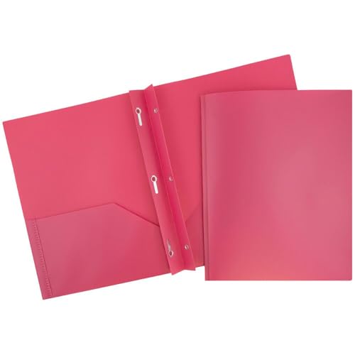 JAM PAPER Plastic 2 Pocket POP Folders - Durable School Folders with Metal Prongs Fastener Clasps - Fuchsia Hot Pink - Bulk 96/Box