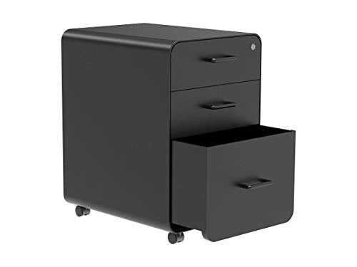 Monoprice Round Corner 3-Drawer File Cabinet - Black with Lockable Drawer - Workstream Collection, 3 Drawer (137876)