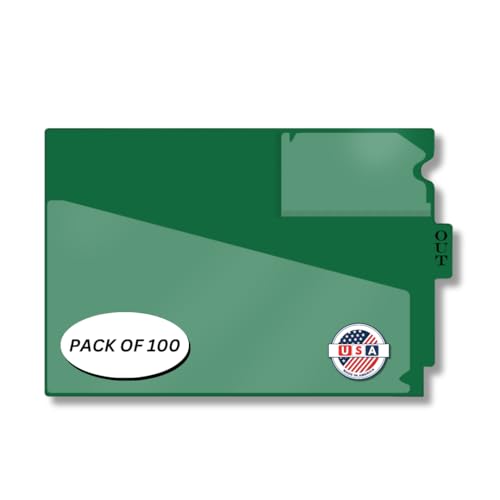 Doctor Stuff - Center Tab Vinyl Out Guides, Diagonal Cut Front Pocket, Top Charge Out Slip Pocket, Plastic File Folder, Letter Size 9" x 13-1/4", Green, 100/Box