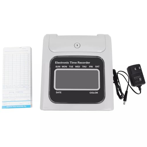 GUDBYWXB Employee Attendance Punch Time Clock Punch Recorder LCD Display with 50 Double-Sided Time Cards and 2 Hanging Holes for Office Small Business