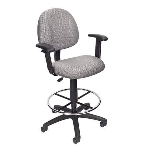 Benzara Jea Drafting Stool Chair, Adjustable, Gray Tweed, Round Footring