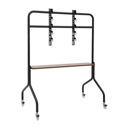 Mobile TV Cart on Locking Wheels, Height Adjustable Rolling Stand for 32-75 inch TVs, 110lbs Load with Sturdy Base & Walnut Storage Shelf, for Home and Office Use