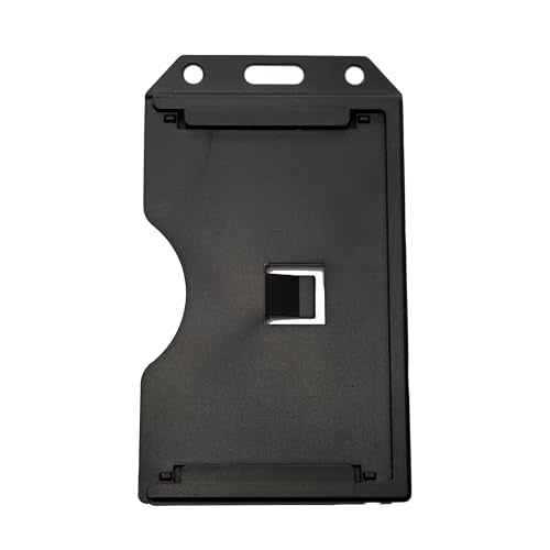 Bulk 50 Pack - Heavy Duty 2-Sided Rigid Multi Card Holder - Hard Plastic Vertical ID Badge Holders for 2 Standard or Thick Prox Cards, Fuel Card, CAC, Work Badge, Credit Cards by Specialist ID (Black)