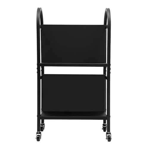 Rolling Library Book Cart, Sturdy and Versatile Office Book Cart with 4 Lockable Wheels, Black