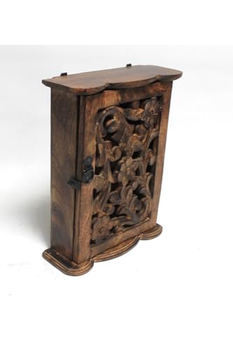 SODEF Distressed Wood Key Cabinet 9.1 x 2.8 x 11.4 inches Black Vintage Style Wall Mounted Organizer with 6 Hooks for Home and Office