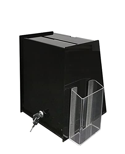 FixtureDisplays® 8.75" x 9.0" x 11.0" Acrylic Ballot Box with 8.5 x 11 Sign Holder Side Pocket-Black 19229