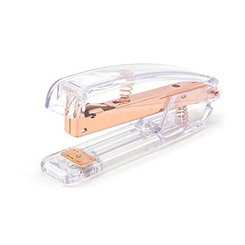 BNISRGLD Rose Gold Transparent Plastic Stapler Study Binding Machine Stationery with Staples for School Office