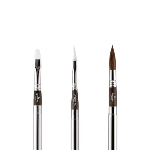 Escoda | Watercolour | Black Travel Set | Size 1/4,12,16 | 3 Brushes | Synthetic Kolinsky + White Toray | Bright + Dagger Striper + Round Pointed