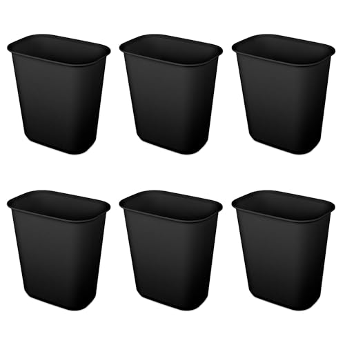 Sterilite 5.5 Gallon Open Rectangular Wastebasket, Black, 6 Pack