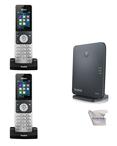 Yealink W60P IP Cordless Phones Office Business VoIP DECT Handset Bundle, W60B Base Unit, Power Supply, Global Teck Microfiber Cloth - Requires VoIP Service (Yealink W56P Base and 2 handsets)