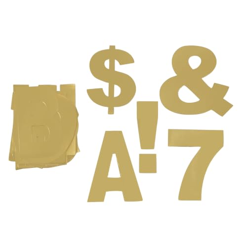 B2C 4" Gold Project Letters, Numbers & Characters Set - Foil Paper Cutouts with Adhesive Backing for Bulletin Boards, Posters, and Classroom Displays, 12 Pack