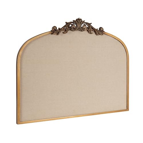 Kate and Laurel Arendahl Wide Decorative Arch Pinboard; 30 x 24; Gold; Framed Arched Ornate Vintage Cork Board for Use as Motivational Vision Board or Wall Organizer