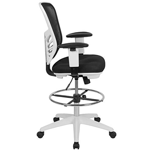 EMMA + OLIVER White Mid-Back Mesh Drafting Chair