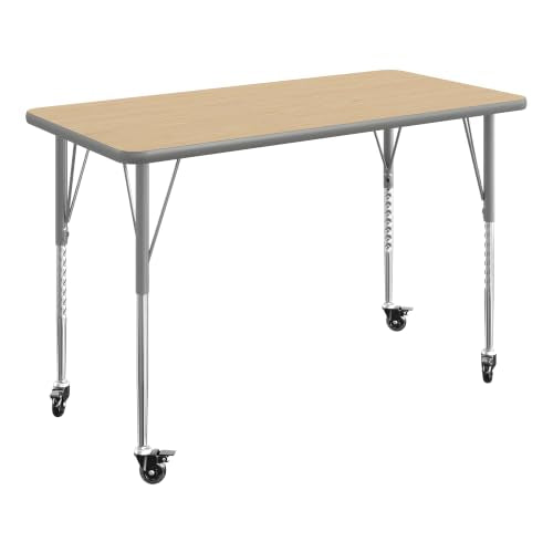 Flash Furniture 48" x 24" Adjustable Activity Table, Light NAT, Casters
