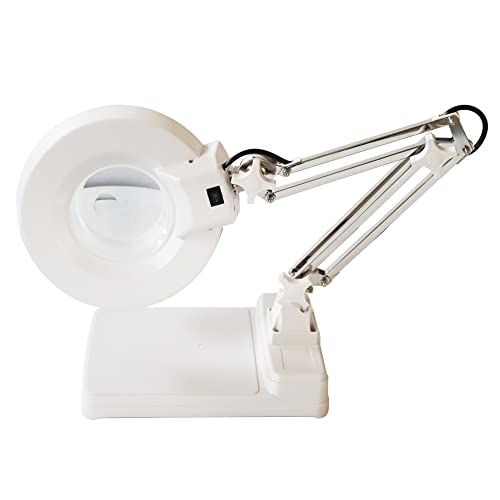 INTBUYING 20X Magnifying Glass with Light and Stand,110V Folding LED Desk Lamp Amplification Magnifier, 5" White Glass Lens,Adjustable Table Magnifier with Light, for Reading and Working