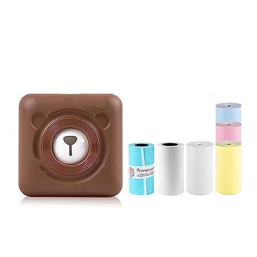 MKJGGII Red Portable Thermal Photo Printer Wireless Mini Pocket Pictures Label Sticker Printing 58mm(304 Brown Add 6rolls)