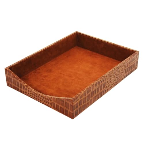 DACASSO Protacini Cognac Brown Italian Leather Desktop Letter Tray - Luxury Letter Holder & Paper Organizer for Desk - Office Organization & Executive Desk Decor - (Brown)
