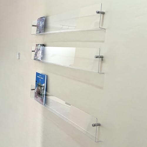 EWRCVBVCA Wall Magazine Holder Clear 3 Pack, Hanging Wall File Holder Mail Sorter Office Reception Home Decoration Brochure Rack, Acrylic Brochure Stand Floating Book Shelf