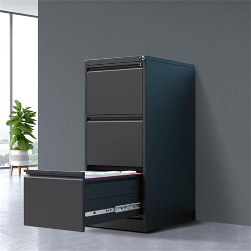 LALFPET Secure Vertical File Cabinet – 3 Drawer Black Metal Filing Cabinet with Lock, Durable Steel Construction, Space-Saving Under Desk Office Storage Organizer for Letter, A4, Legal Files