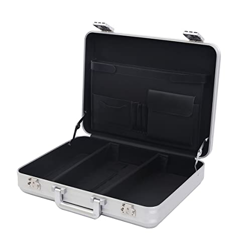urecimy Silver Briefcase Aluminum Attache Case Padded Laptop Briefcase Combo TSA Lock Hard Sided Money Suitcase with Foam