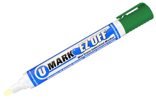 U-Mark EZ Off Wet Erase Industrial Paint Marker 3/5mm Reversible Tip, Marks On Metal Glass Plastic Parts Assemblies Tools, 12 Pack, Green