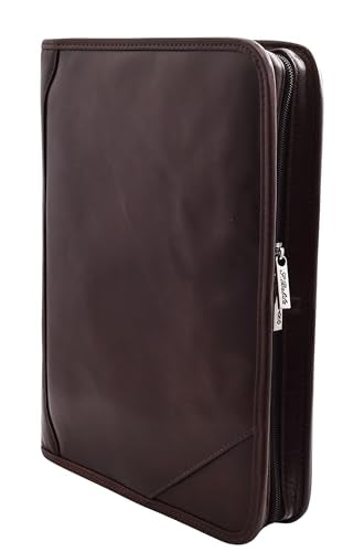 Real Leather Folio Case Zip Around Underarm Bag Brown Ring Binder A4 Pad Portfolio Organiser Arturo