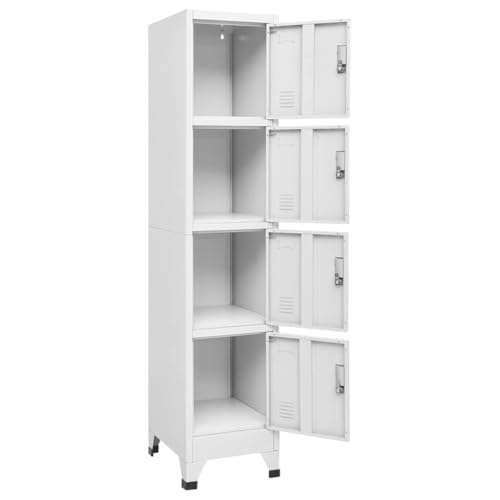 KGFHERENB Metal Locker Cabinet, 4 Door Steel Storage Locker with Secure Cam Locks and Ventilated Doors, Industrial Standing Storage Unit for Office and Home, 15 x 15 x 70.9 Inches, Grey