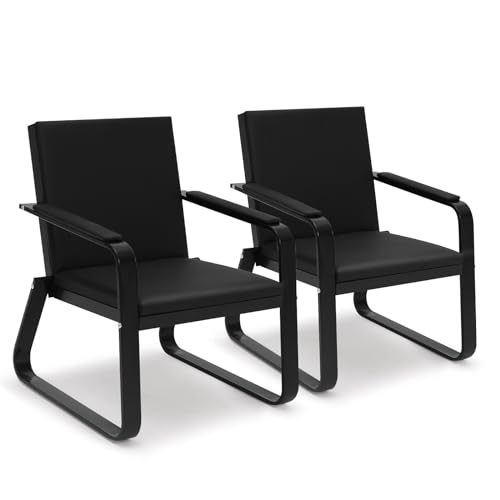 Walmokid Waiting Room Guest Chair with Padded Arms, PU Leather Office Furniture, Lobby Conference Reception Chairs, Office Guest Seating for Clinic,Airport,Hospital,Barber,Salon,Bank(Black, 2)