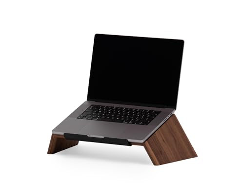 Oakywood Wooden Slanted Laptop Stand - Ergonomic Riser & Holder for 13-14" Laptops - Convenient Desk Stand Wood - 45x22x14cm - Walnut