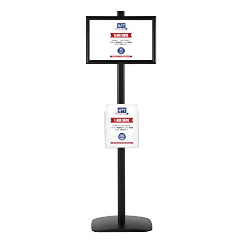M&T Displays Free Standing Aluminum Display Stand Single Sided Document Brochure Sign Holder Front Loading Portrait Landscape Black Snap Frame 1x(11x17) and Clear Acrylic Pocket 1x(8.5x11) Inch