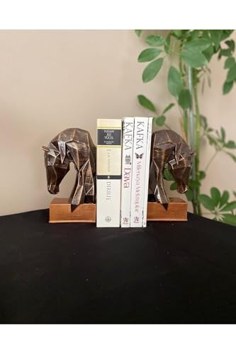 Bookends Abstract Horse Design Polyester Decorative Book Holders for Shelves, Brown, Set of 2 - Brown