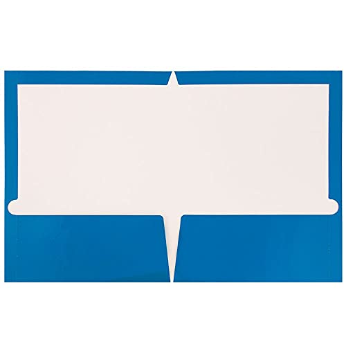 JAM PAPER Laminated Two Pocket Glossy School Folders - Letter Size - High Gloss Blue - Bulk 50/Box