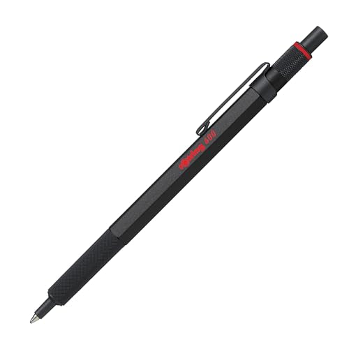 rOtring 600 Ballpoint Pen, Medium Point, Black Ink, Black Barrel, Refillable - Smooth Writing, Non-Slip Grip