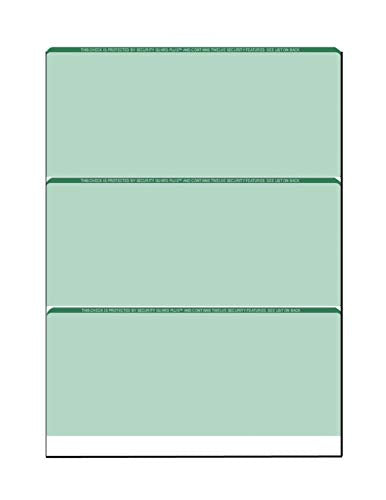 Zapco High-Security Check Paper, Green w Complex Background Pattern, 8-1/2" x 11", Microperfed with 3-Up Checks, 12 Security Features - PACK OF 250 SHEETS