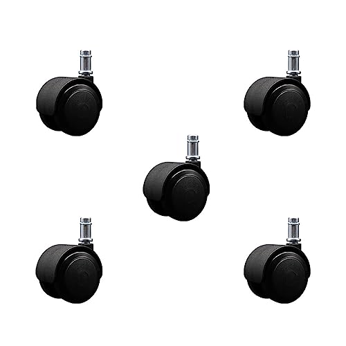 2 Inch Compression Brake Office Chair Wheels Set of 5 – Automatically Brakes When Weight is Applied – Soft Non-Marking Urethane Wheels – Grip Ring Stems – 375 lbs. Total Capacity– Service Caster Brand