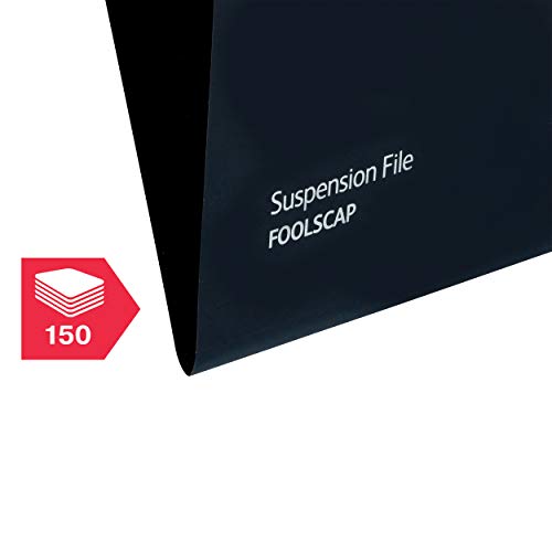 Rexel Foolscap Heavy Duty Suspension Files with Tabs and Inserts for Filing Cabinets, 15 mm Base, Polypropylene, Black, Crystalfile Extra, Pack of 25, 3000080