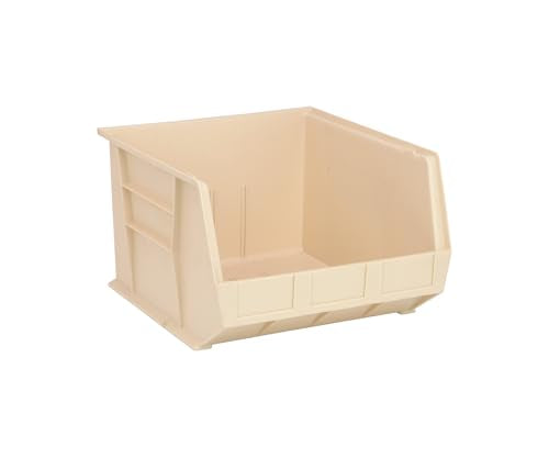 Aviditi BINP1816VAVI Plastic Stack/Hang Storage Bin Containers, 18" x 16-1/2" x 11", Ivory, Pack of 3, For Organizing Homes, Offices, Garages and Classrooms