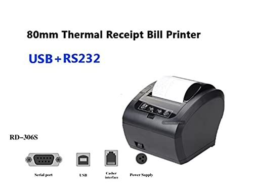 BGVGFBNJ 80MM Thermal Receipt POS Printer Black Printer with Auto Cutter Bluetooth Ethernet USB Port Support Cash Drawer ESC/POS(306S USB RS232)