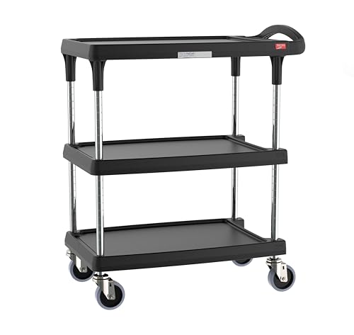 Metro myCart Plus Utility Cart - Choose-Your-Height Adjustable Heavy Duty Rolling Cart for Home, Commercial and Industrial Use - 3-Shelf, 400 lbs Capacity - 18.3" W x 31.5" L x 35.5-39.5" H - Black