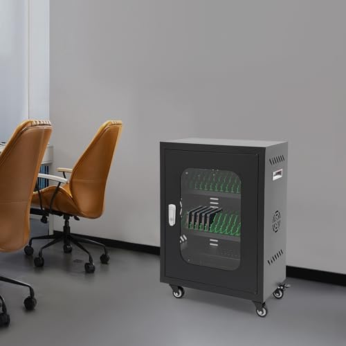 30 Device Mobile Charging Cart, 300W Phone Charge Storage Cabinet, 5V 2A Single Port Overcharge Anti-Collision Magnetic Suction Door Heat Dissipation Free Standing/Tabletop Charging Station (Black)