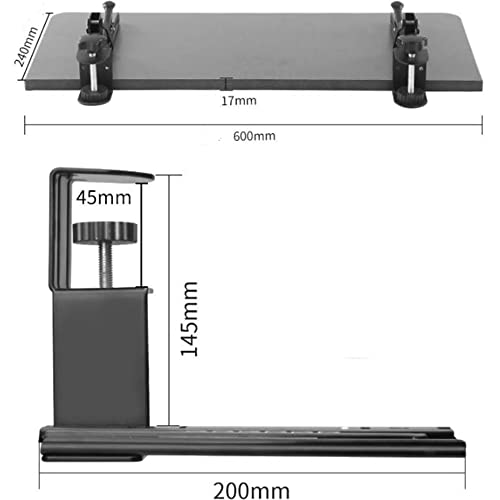 FKHFTI Slide Out Desk Extender, Under Desk Pull Out Platform for Keyboard, Ergonomic Keyboard Tray with C Clamp, Sliding Keyboard Drawer for Home Office/Black/25Cm*65Cm (Black 25Cm*52Cm)