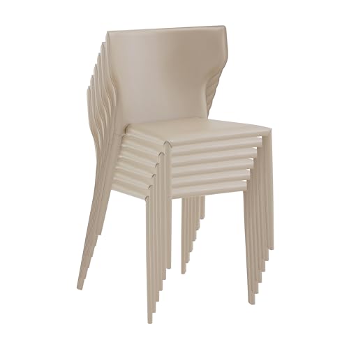 Euro Style Divinia Stacking Chair | Modern Contemporary Space Saving Fully Assembled Stackable Seating for Dining, Kitchen or Living Areas | Taupe Bonded Leather | Set of 2