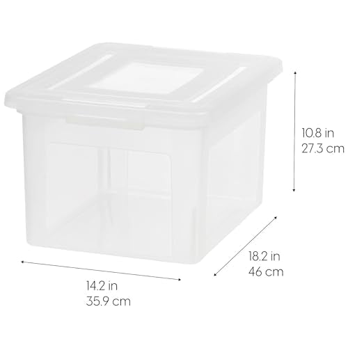 IRIS USA 8 Pack File Box, Plastic Document Organizer with Lid, 35 Qt, Clear